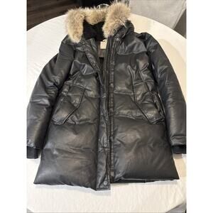 Soia & Kyo Women's Black Puffer Down Coat Coyote Fur Trim Hood Size XS